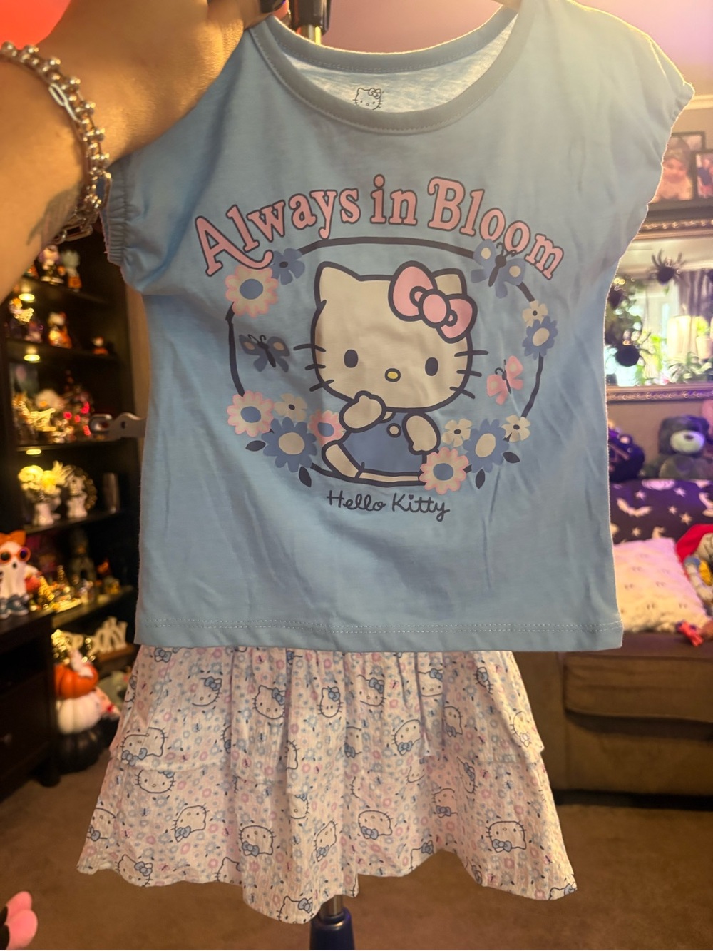 Hello Kitty Girls' 'Always in Bloom' Light Blue Tee and skirt set